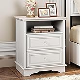 XIAO WEI White Nightstand with Hidden Drawer, 2-Drawer Nightstand with Open Shelf – Sturdy Wood Bedroom End Table with Storage, Modern Furniture for Bedroom Organization