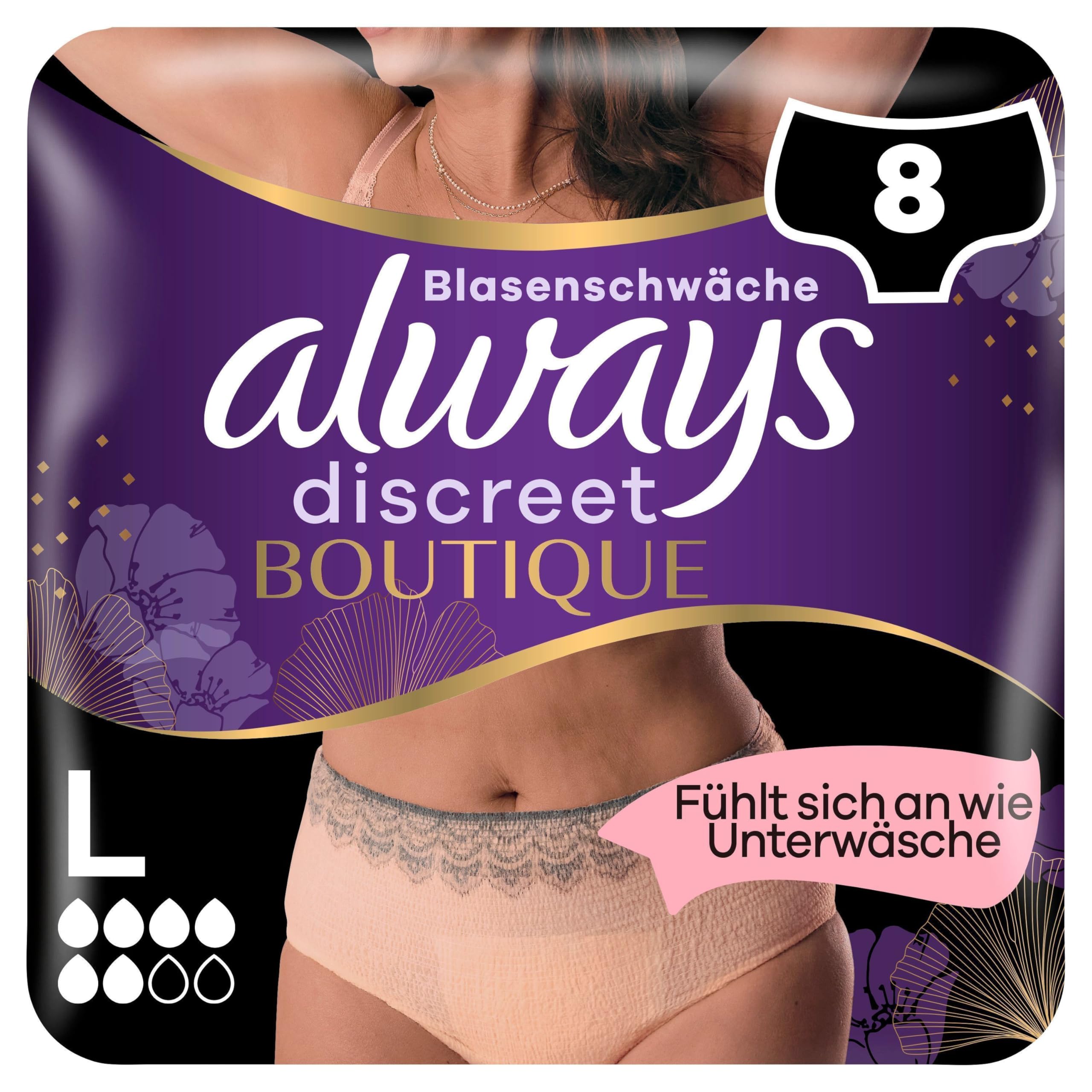 Always Discreet Boutique Underwear Incontinence Pants, Large, 8 Underwear