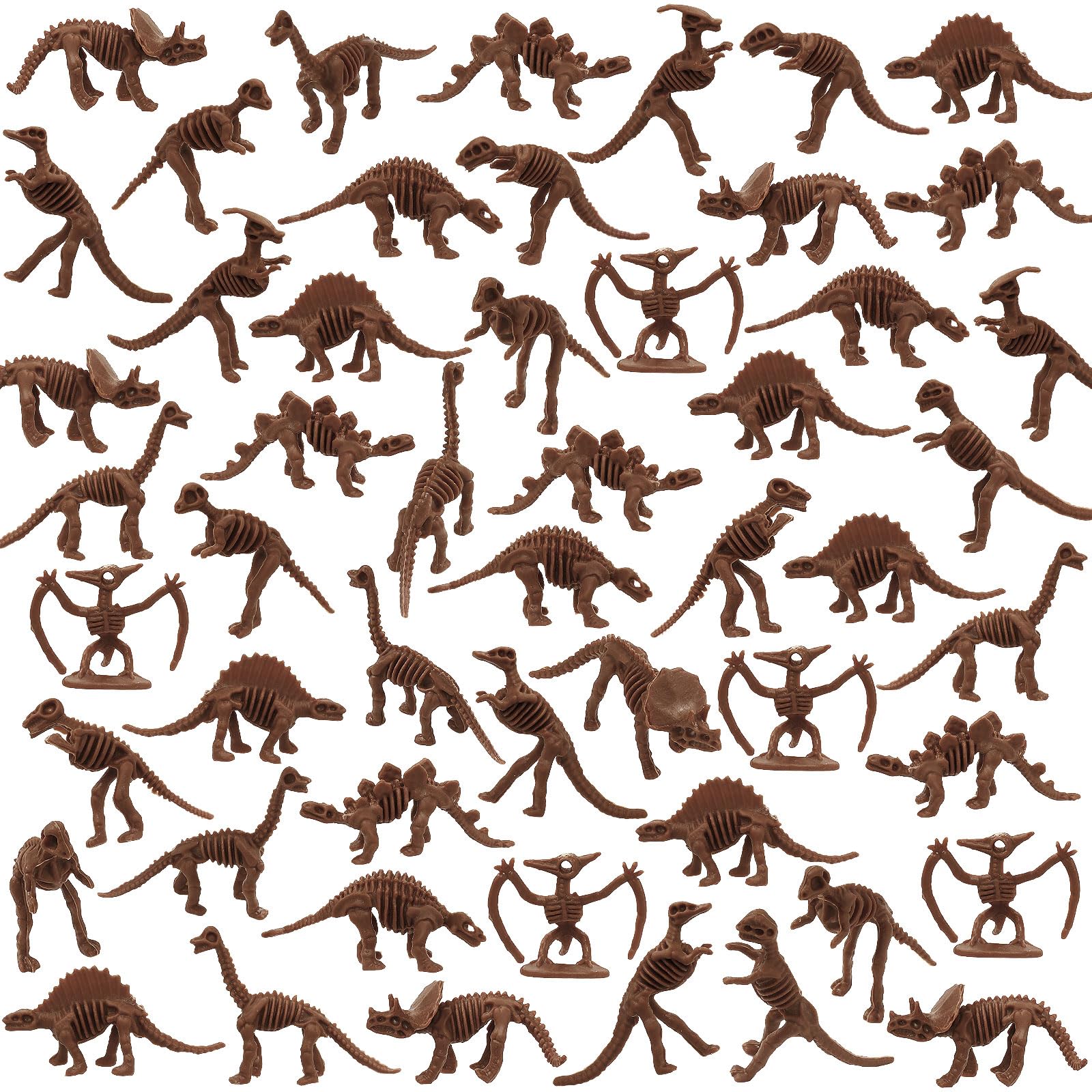 VICROIC 60 PCS Dinosaur Fossil Skeletons, Assorted Dinosaur Skeleton Figures for Science Dino Sand Dig Party Favor Decorations(Brown)