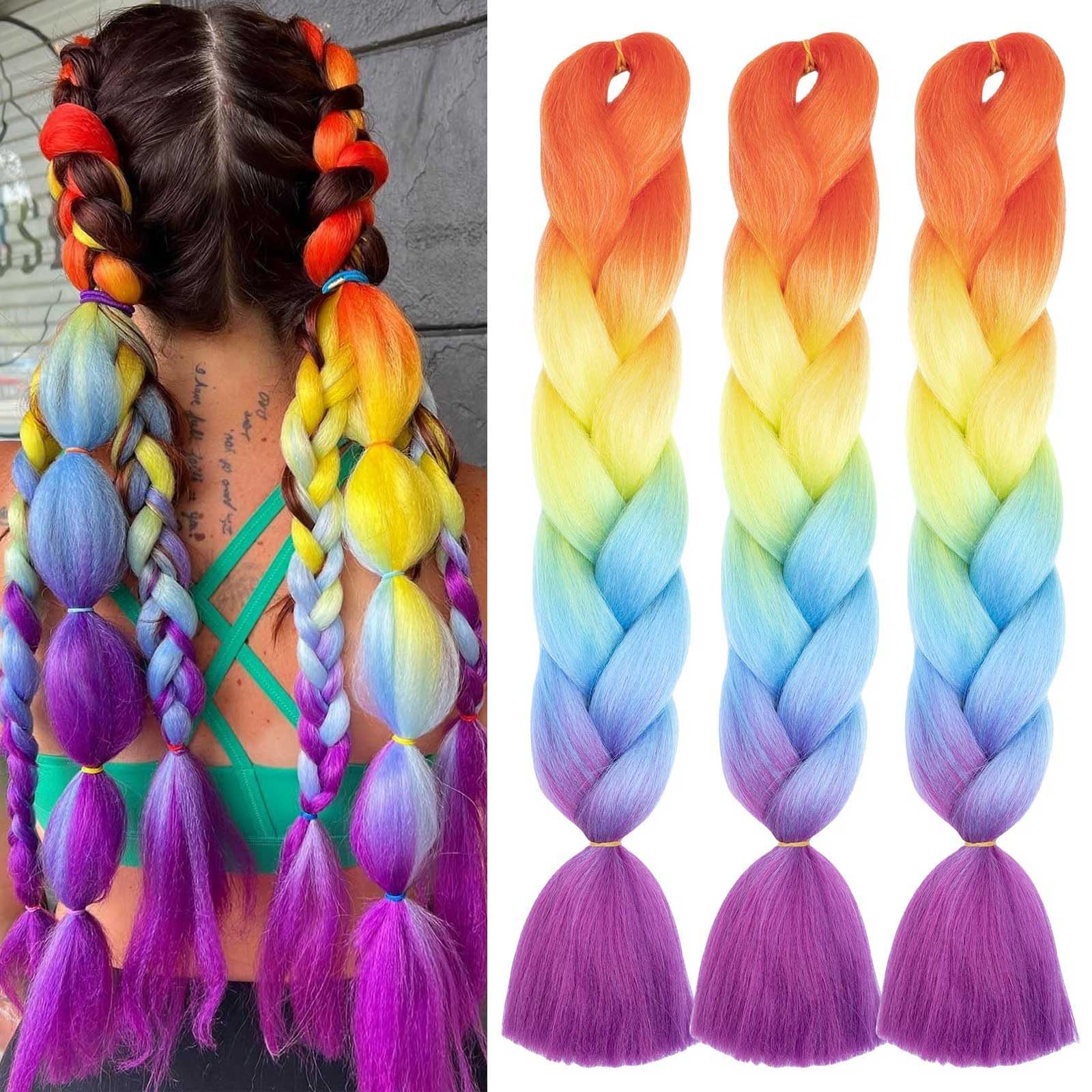 Xtrend 24 Inch 3 Packs Ombre 3Tones Jumbo Braiding Hair Synthetic Ombre Braiding Hair High Temperature Synthetic Crochet Braids Hair Extensions for Women — image 1