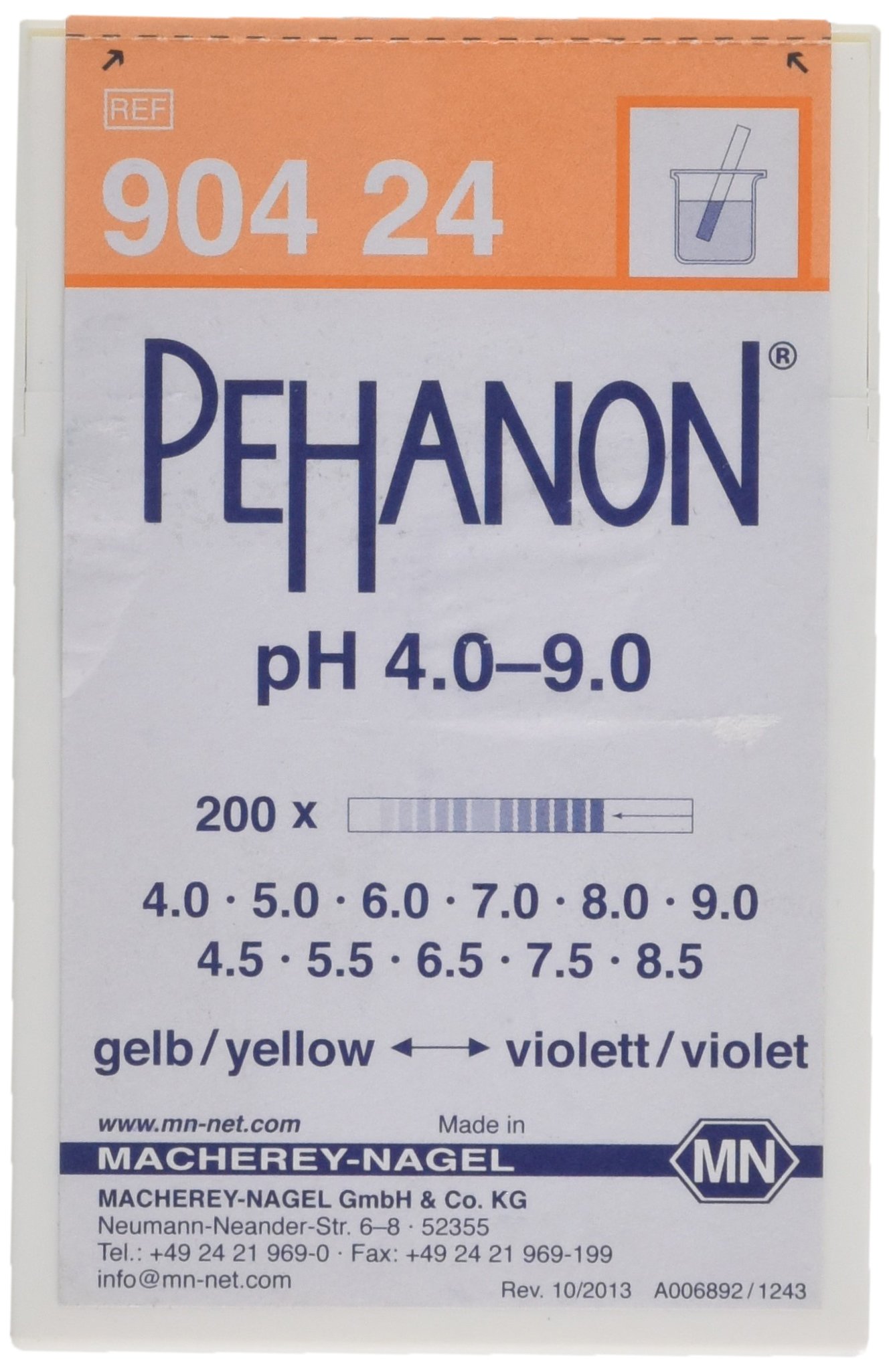 Camlab 1138846 PEHANON pH 4.0-9.0 Strip, 11 mm Length x 100 mm Width (Pack of 200)