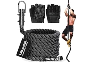 DAJOUJS Climbing Rope 1.5 Inch Diameter 10/15 / 20/30 Feet Length Gym Climbing Rope for Workout Fitness & Strength Training, Gym Rope, Exercise Climbing Rope in Black for Adults Outdoor & Indoor