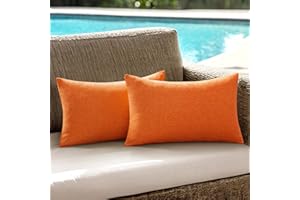 ANRODUO Pack of 2 Orange Outdoor Pillow Covers for Patio Furniture Decorative Farmhouse Linen Cushion Sham Waterproof Lumbar Pillowcase for Garden Balcony Fall Outdoor Decor 12x20 Inch