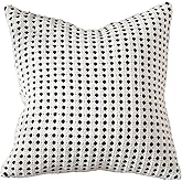 MOCOFO Black and White Woven Cotton Throw Pillow Cover, 18x18 Inch Geometric Dot Pillowcase for Modern Minimalist, Nordic & French Light Luxury Home Decor(White)