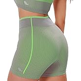 ASTROREMIGES Striped Biker Shorts for Women 4" Seamless Stretchy High-Waisted Ribbed Workout Bottoms No Front for Yoga
