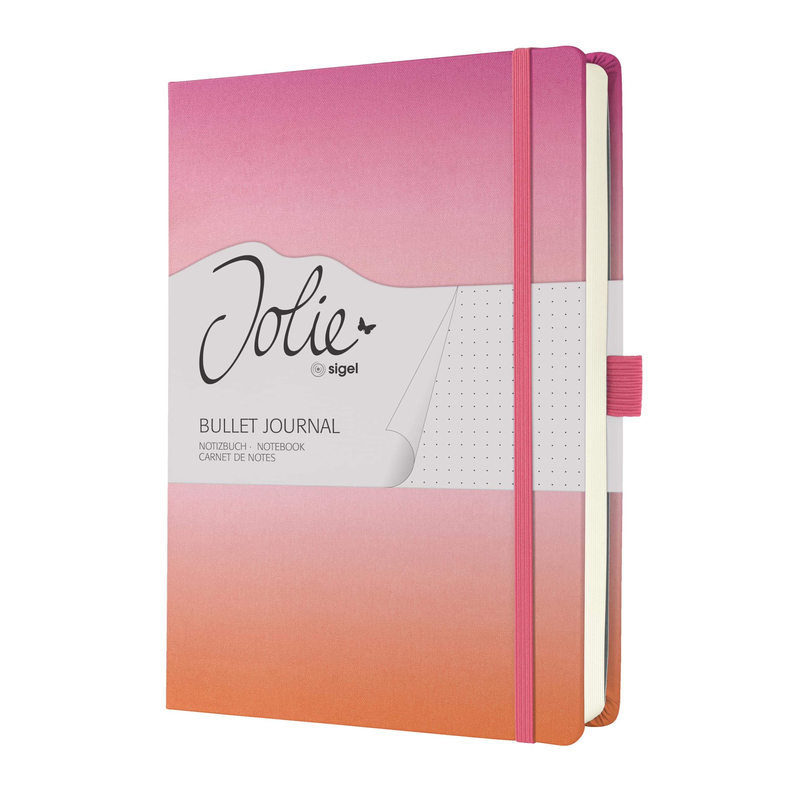 SIGEL JB103 Jolie Notebook, Gradient Sunset, Dotted (dot Grid), 120 GSM, 17 x 22 cm, hardcover, 200 Pages, Pink, Pink, Orange