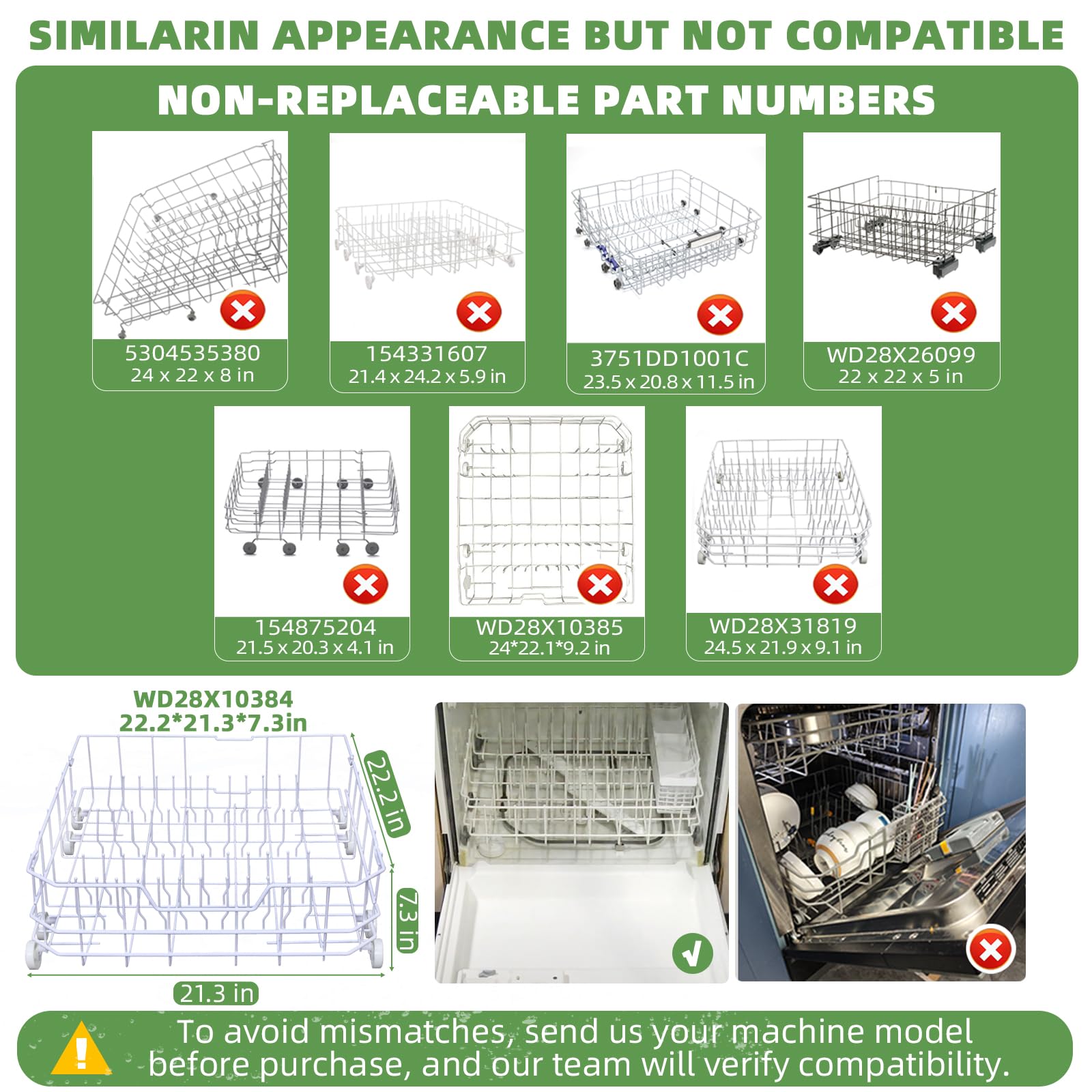 Upgrade WD28X10384 Lower Rack Assembly for GE Dishwasher Rack Replacement, Fits for GE Dishwasher GLD4560V00SS GLD5660N00SS GHDA485N10CS GHDA480N10WW, Includes 8 Rollers, 22.2