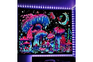 TUGCAY Blacklight Mushroom Tapestry, Glow In The Dark Tapestry Black Light Plant Tapestry Fantasy UV Reactive Mushroom Butterfly Moon Tapestries Posters Wall Hanging for Bedroom Dorm Decor(60"x80")