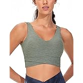 THE GYM PEOPLE Women's Padded Sports Bra V-Neck Wireless Stretchy Workout Crop Tops with Cross Hem Soft Yoga Bras