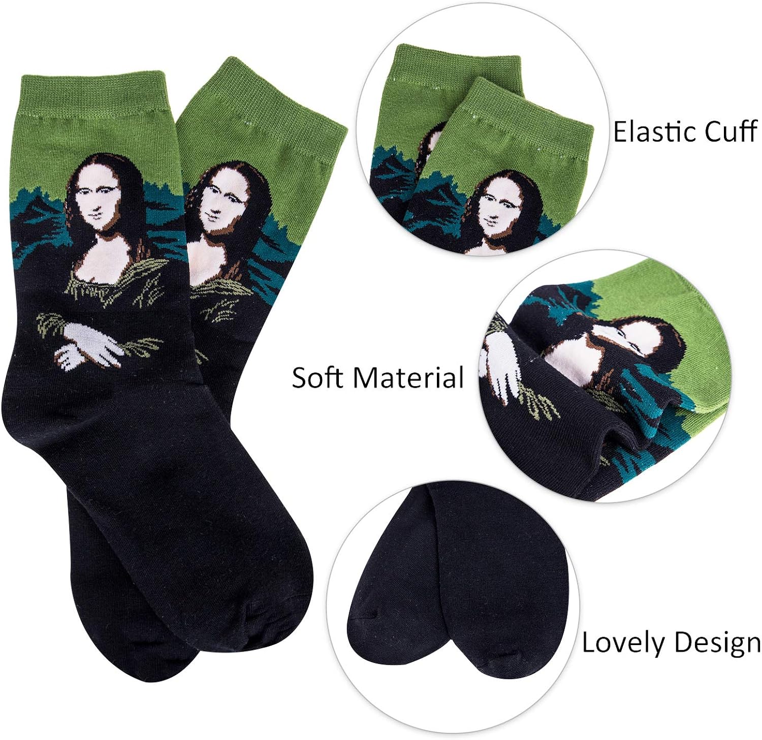 Chalier 4-6 Pairs Womens Fun Socks Famous Painting Patterned Art Socks & Printed Cool Novelty Funny Socks for Women: Clothing