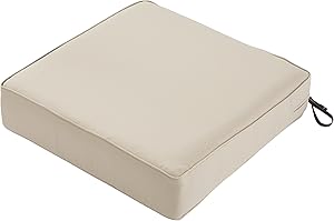 Classic Accessories Montlake Water-Resistant 23 x 23 x 5 Inch Square Outdoor Seat Cushion, Patio Furniture Chair Cushion, Antique Beige