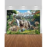Mocsicka Dinosaur Birthday Backdrop Dinosaur Happy Birthday Party Decorations Dinosaur Photography Background for Boy Dino Photo Supplies (Green, 7x5ft(82"x60"))