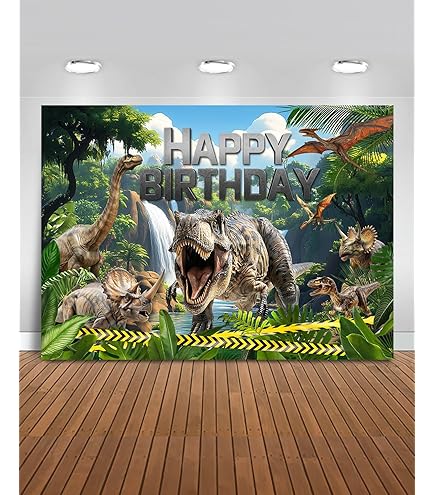 Avezano Dinosaur Theme Birthday Party Backdrop 7x5ft Gold And Green Safari Jungle T-Rex Dinosaur Background Boy Birthday Party Decoration Banner For Photography Kids Photo Studio Props - View #3