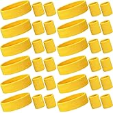 Bememo 36 Pcs Neon Sweatbands Set for Kids 12 Headbands 24 Wristbands Bulk Sports Sweat Bands Athletic for Children Basketball Tennis Running Gym Student Gifts Glow Party