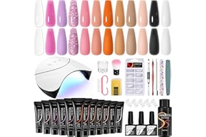 VANREESA Poly Nail Gel Kit 12 Colors Poly Nail Gel Kit Starter Kit with U V Lamp White Pink Clear Black Poly Extension Gel Nail Kit with Manicure Tools Gel Nail Kit Gifts for Women