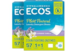 ECOS Laundry Detergent Sheets - Vegan, No Plastic Jug, No Mess & Liquid Free Laundry Sheets in Washer Hypoallergenic, Plant Powered Laundry Detergent Sheets - Lavender Vanilla 57 Count (Pack of 2)