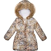 HMBEIXYP Girl's Winter Coat Outdoor Warm Hooded Printed Jacket with Pocket