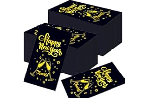 LASLU 100pcs Happy New Year's Paper Napkins Black Gold New Year Theme Disposable Luncheon Dinner Napkins Cheers Paper Guest T