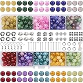 KINGSHINE 585pcs Glass Beads for Jewelry Making Kit, 8mm Imitating Natural Jade Round Beads with Spacer Beads & Accessories for DIY Bracelets Necklaces Earrings Craft Supplies