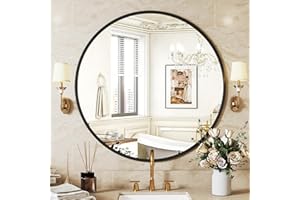 Sweetcrispy Black Round Wall Mirror 24 Inch, Bathroom Mirrors for Over Sink, Circle Mirror for Bathroom, Entryway, Bedroom, Vanity