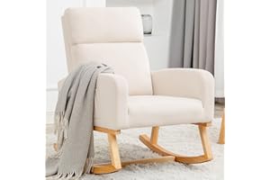 YUUIJOAA Rocking Chair Nursery - Glider Modern Accent Chairs Upholstered Velvet Nursing Rocker Padded Armchair for Indoor Living Room Bedroom Beige