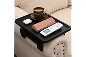 BAMBOOTRAY Clip Tray Side Table,Sofa Clip on Tray for Armrest Tray,Sofa Arm Table with Phone Holder,Couch Table for Living Room Bedroom,TV Tray Table for Eating & Drinking (Black, 13.7" D x 9.8" W)