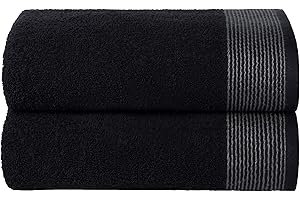 BELIZZI HOME Ultra Soft 2 Pack Oversized Bath Towel Set, 28x55 inches, 100% Cotton, Large, Absorbent, Quick Dry, Lightweight, Ideal for Gym, Travel, Camp, Pool - Black