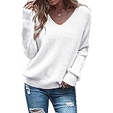 Eurivicy Women's Long Sleeve V Neck Pullover Tops Oversized Chunky Knitted Loose Jumper Sweaters