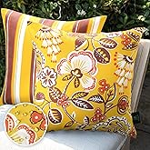 Phantoscope Pack of 2 Outdoor Indoor Throw Decorative Pillow Cover Decorative Waterproof Striped Floral Patio Pillows Cushion Case for Couch Tent Park, Yellow 20 x 20 Inches