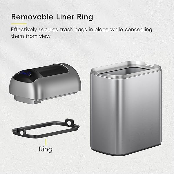 EKO ASTRO SLIM SENSOR TRASH CAN, 10L / 2.6 GALLON TOUCHLESS GARBAGE BIN WITH SOFT-CLOSE RETRACTABLE WING LID, MOTION SENSOR STAINLESS STEEL TRASH CAN FOR BATHROOM, KITCHEN AND OFFICE, WATERPROOF