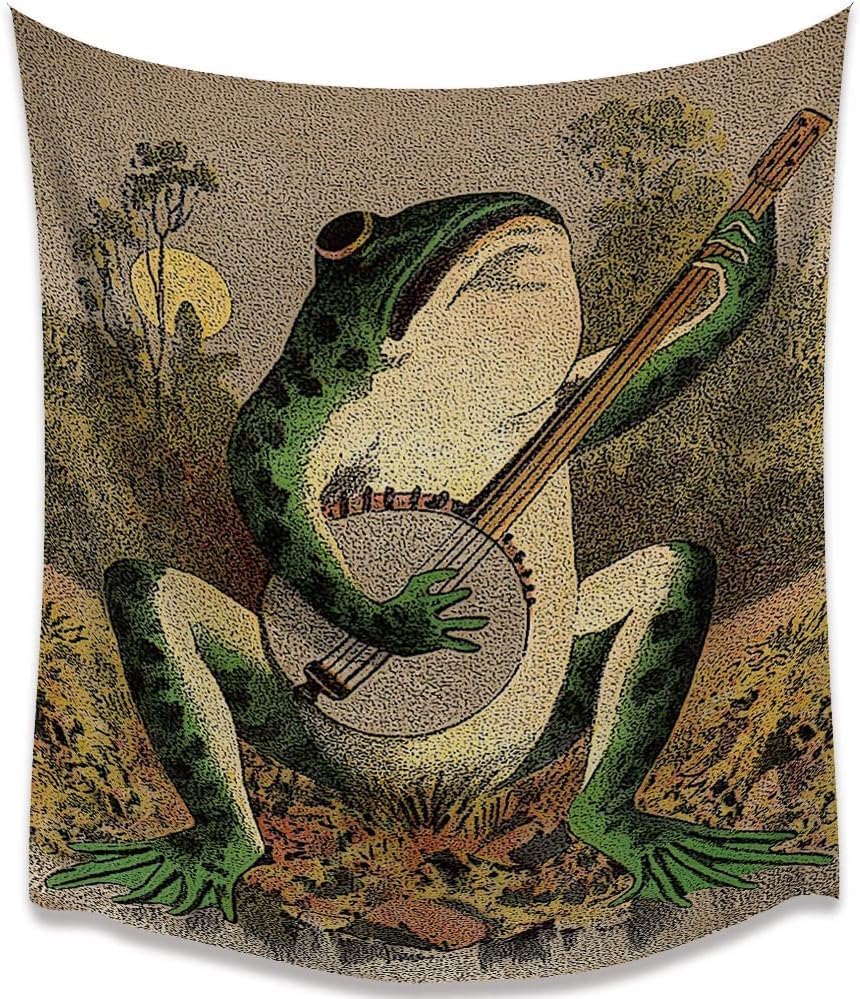 Tapestries - Orange Frog Tapestry Vintage Boho Wall Decor Hanging with Playing Banjo Wall Aesthetic Tapestry for Bedroom Living Room Dorm (Yellow, 51.2