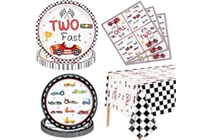 61Pcs Two Fast Race Car 2nd Birthday Party Decorations - Race Car Plates, Napkins, Tablecloth for Boys Kids' Two Year Old Par
