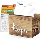 DRASTAR Recipe Box with 100 Recipe Cards & Dividers, Rustic Wood Recipe Box Organizer Set to Write in Your Own Recipes, Brown