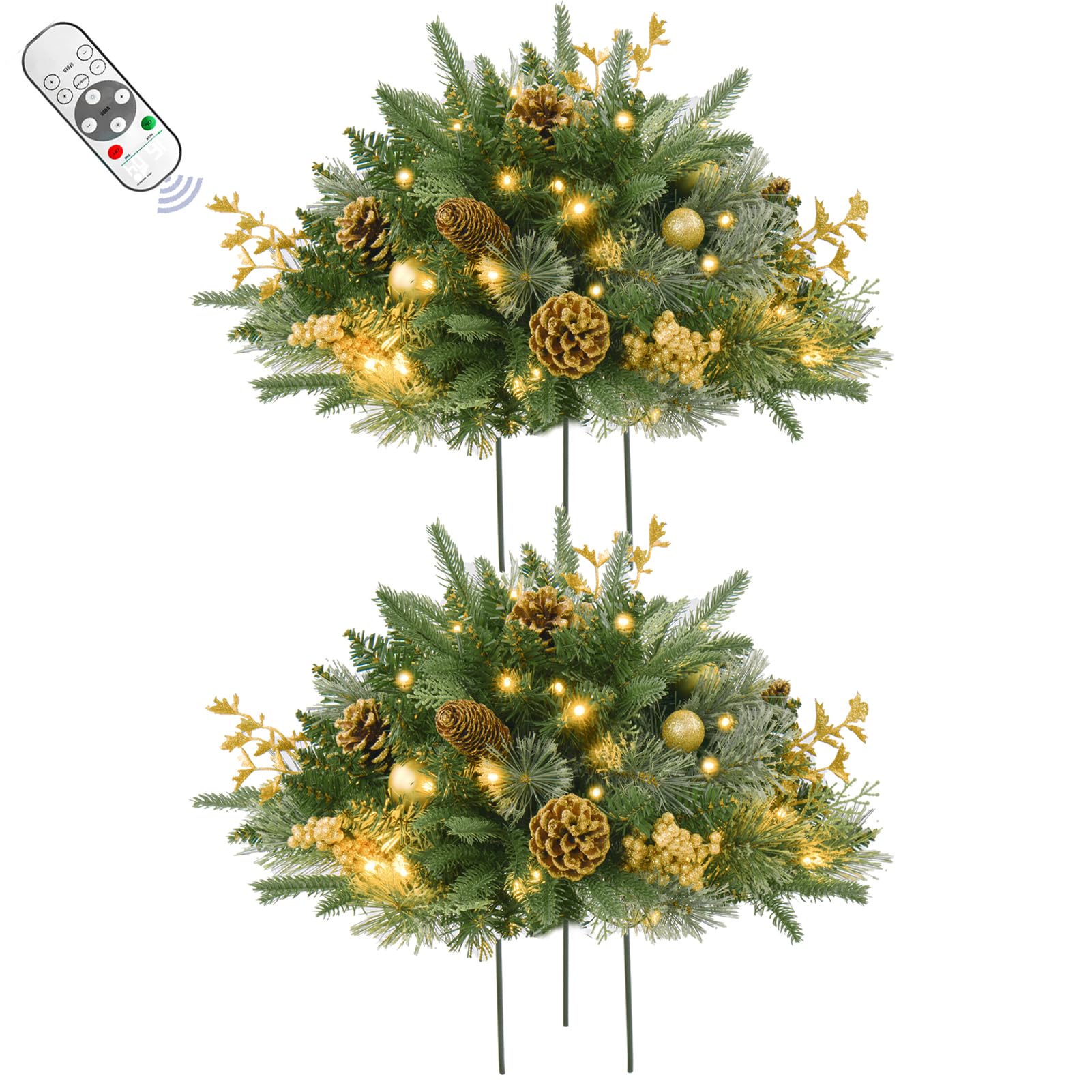 Photo 1 of 2 Pack 24 Inch Lighted Outdoor Christmas Tree with Dual Color LED Lights, Remote Control Battery Operated Pre-lit Pathway Urn Filler, Christmas Porch Decorations for Home, Porch & Yard