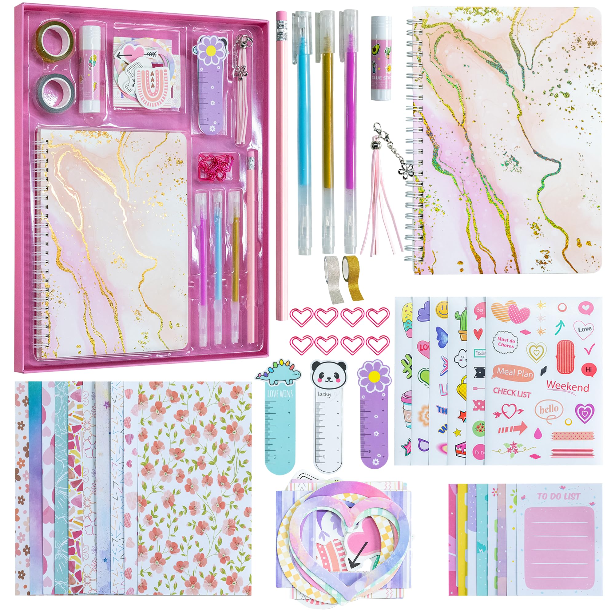 Photo 1 of HoomTop DIY Journal Kit for Girls Ages 7 8 9 10 11 12 13 14 Year Old, Perfect Birthday Gifts for Teens, Creative Diary with Stationery Set, Stickers, Watercolor Pens