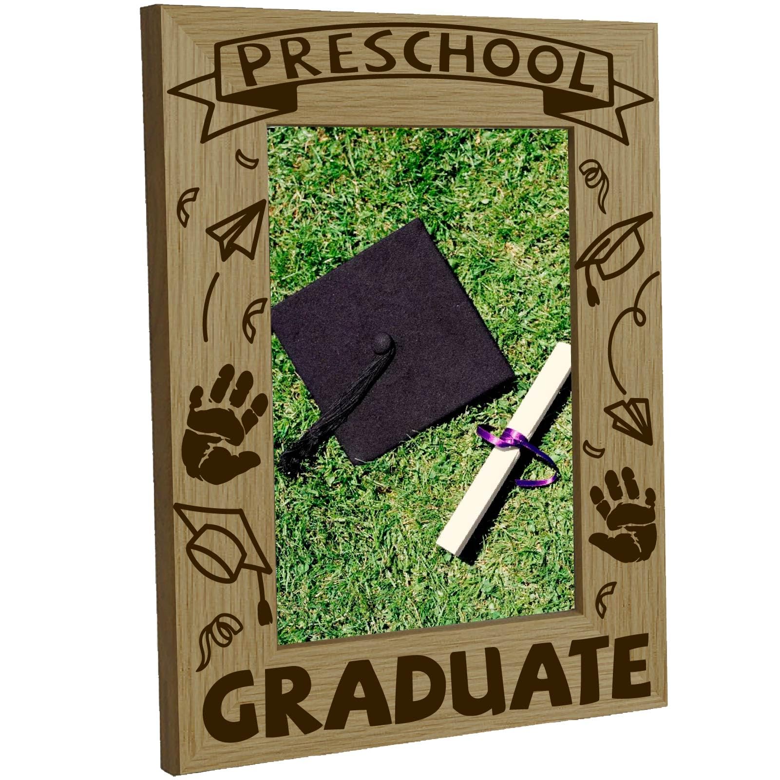 CREATCABIN Preschool Graduate Photo Frame Wood Picture Frame Personalised Quote Photo Frame Memorial Tabletop Keepsake Suit 4"x6" Picture Gift for Family Friends Daughter Son Graduation 6x8 Inch