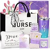 Suhctuptx Nurse Gifts for Women, Rn Appreciation Gift Set Nurses Week Set Graduation Box Christmas Basket for Nurses Female Nursing Student with Canvas Beach Tote Bag Tumbler Keychain Purple