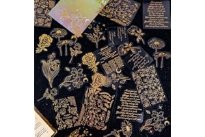 YASMEN 45 Pcs Gold Flower Holographic Sticker, Transparent Resin Stickers Craft Supplies, Scrapbook Stickers Aesthetic for Journaling Laptop Planners DIY Water Bottles Phone Case - Kids' Stickers