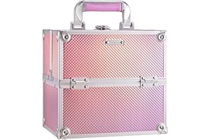 Frenessa Makeup Case Makeup Box Cosmetic Organizer Case Portable Make Up Artist Travel Case Storage Box 4 Trays with Dividers Lockable Hard Train Case Nail Tech Supply Storage Mermaid Pink