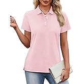 YUCOLEN Women's Polo Shirts Short Sleeve V Neck Business Casual Tops Golf Collared 3 Buttons Summer Work Blouse