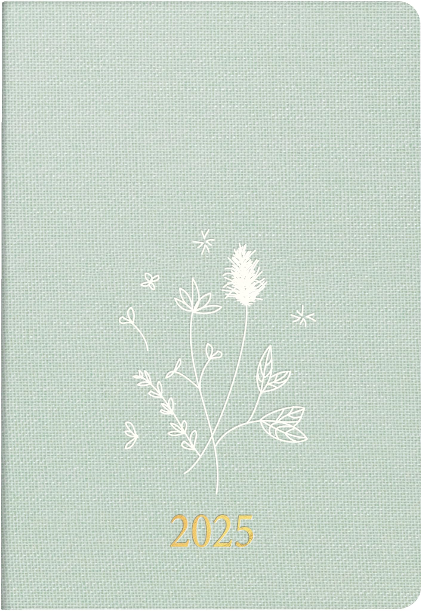 rido/idé Pocket Diary Model Partner/Industrie I (2025) "Wild Flowers", 2 Pages = 1 Week, A7, 224 Pages, Linen Cover Trendy, Flexible, Mint