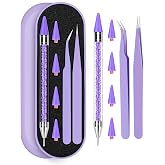 Rhinestone Picker Tool Set,Rhinestone Applicator Tool,Rhinestone Picker Dotting With 4 Extra Purple Replaceable Wax Head and 2 Tweezer (Purple)