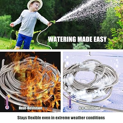 Buy Kegemor Garden Hose 100 Ft Metal Water Hose Flexible Lightweight Outdoor Yard Strong Durable Heavy Duty 304 Stainless Steel Hose Pipe With 10 Way Nozzle Solid 3 4 Brass Connectors No Kink Hose Online