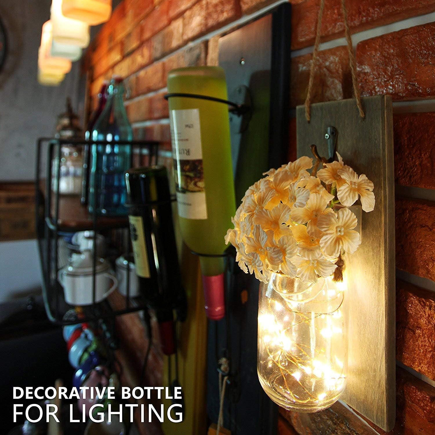 Amazon Com Hachoo Rustic Wall Sconces Mason Jar Decoration Handmade Wall Decor Hanging Design With Led Fairy Lights Living Decor Farmhouse Kitchen Decorations Wall Home Decor Bathroom Set Of 2 Furniture Decor