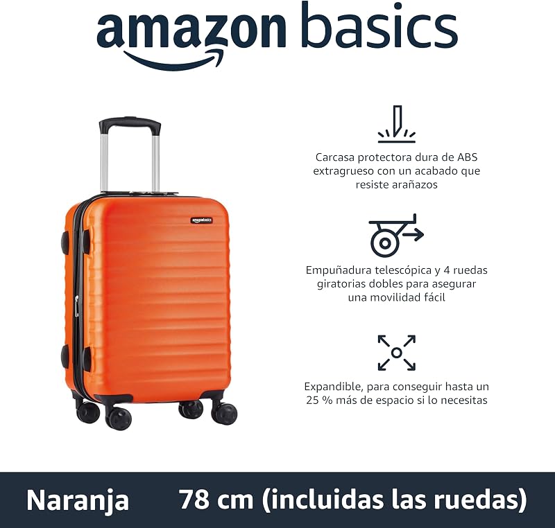 Mala Rígida Grande - Bagagem de viagem extensível em ABS com 4 rodas duplas giratórias - Resistente a riscos e leve - 78 x 52,6 x 32cm - Laranja queimado