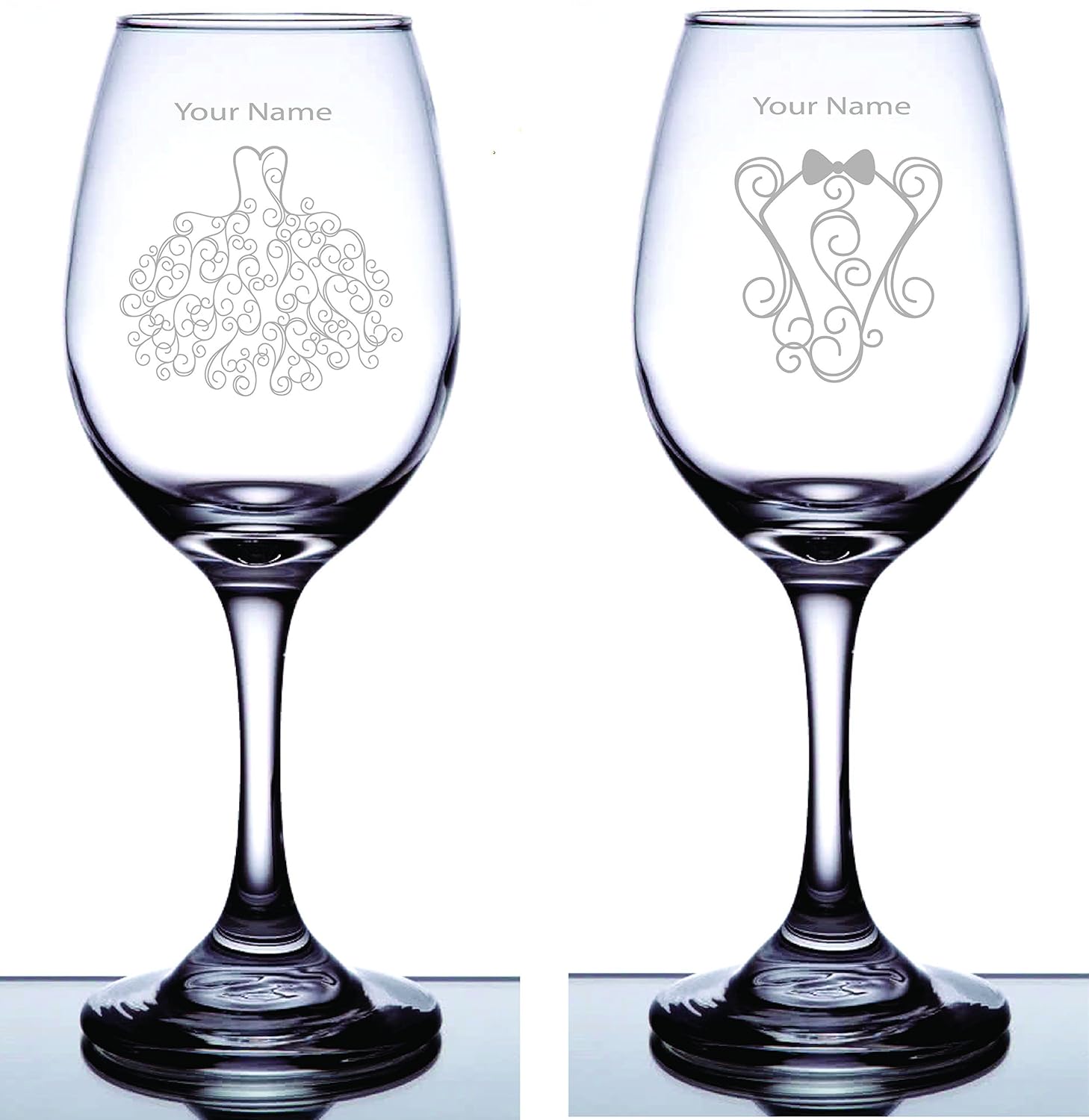 Engraved Personalized Pair of Bride & Groom Wine Glasses