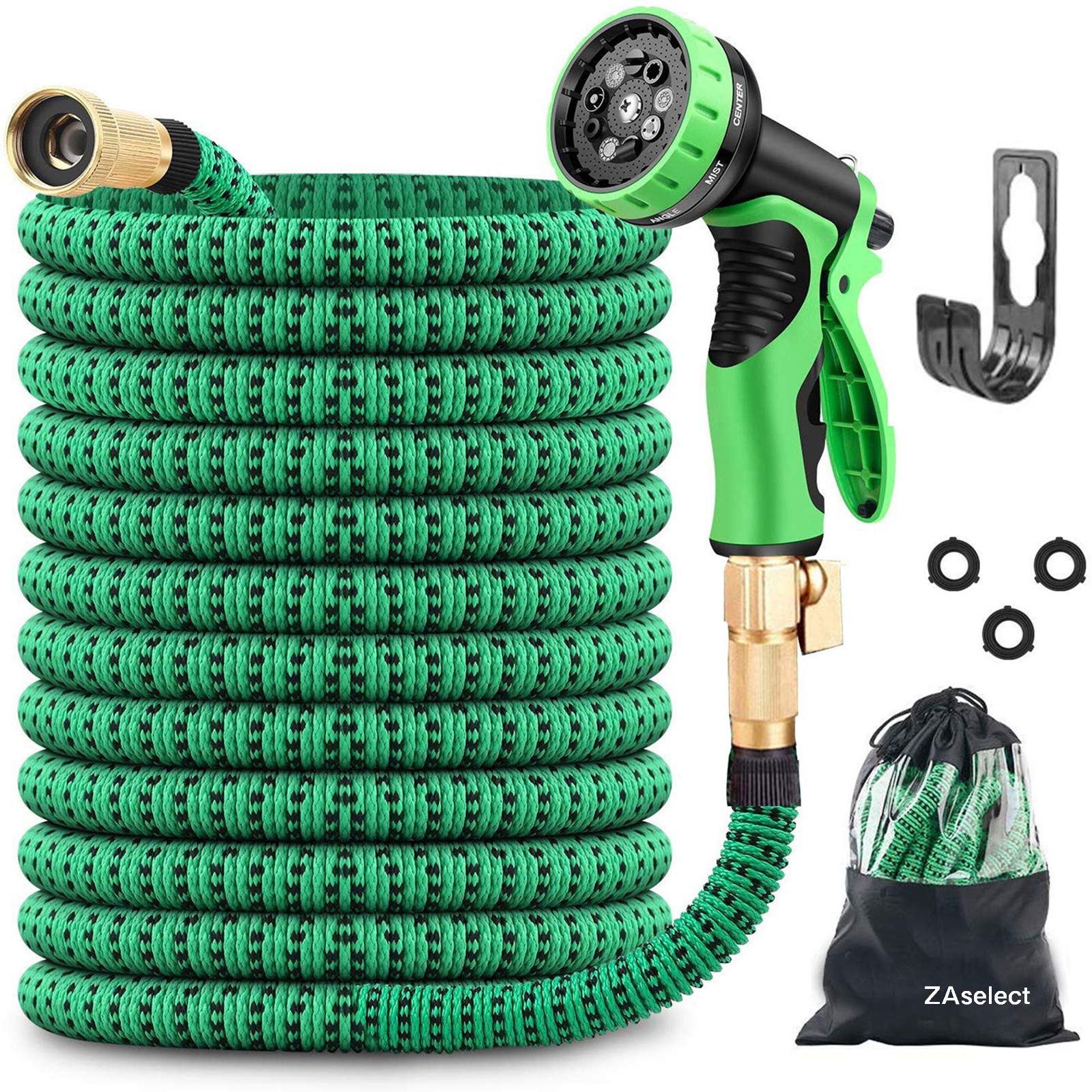 ZAselect Garden Hose 150ft 45m Expandable Strongest Double Latex Inner Tube Prevent Leaking Magic Hosepipe with 9 Function Spray Gun+Solid Brass Fittings Extended Version 150FT-45M