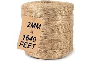 ARISKEY Natural Jute Twine,3Ply String for Crafts 1640 Feet Long Cord Suitable for Crafting and DIY Projects,Gardening Purposes, Strong Enough for Outdoor Heavy-Duty Use