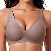 SINFLA Deep V Wireless Bras for Women Seamless No Underwire Bra Comfortable Everyday Wirefree Bras