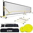 Patiassy Pickleball Net Set with Wheels and Pickleball Court Marking Kit 22 FT Regulation Size Portable Pickleball Nets with Net Tension Adjuster, 8 Sandbags for Outdoor Indoor Driveway